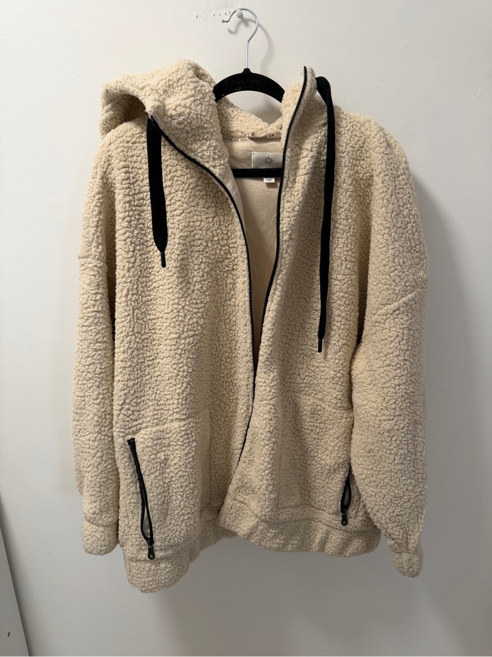Aerie OFFLINE Teddy Fleece Full Zip Hooded Jacket Cream XXL